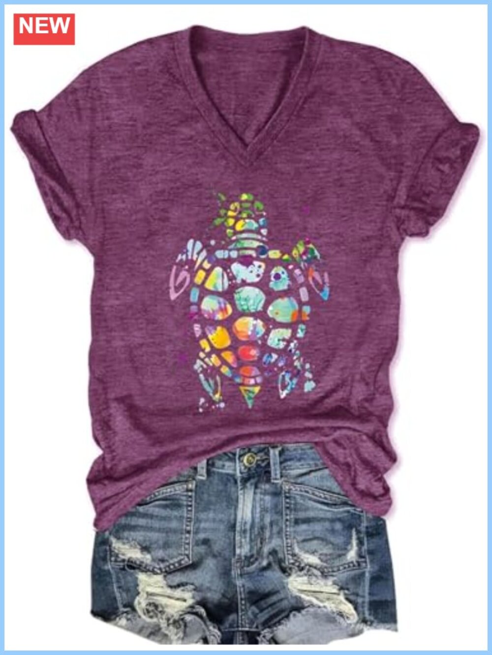 Women's V-Neck Boho Flowers Graphic T-Shirt Short Sleeve Loose Fit Casual Summer